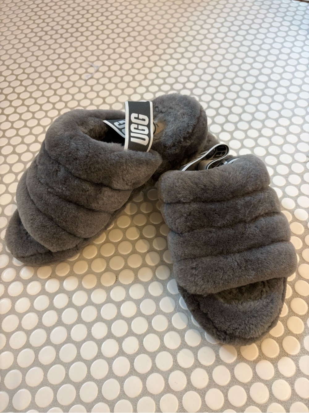 UGG Charcoal Gray Plush Slide Slippers